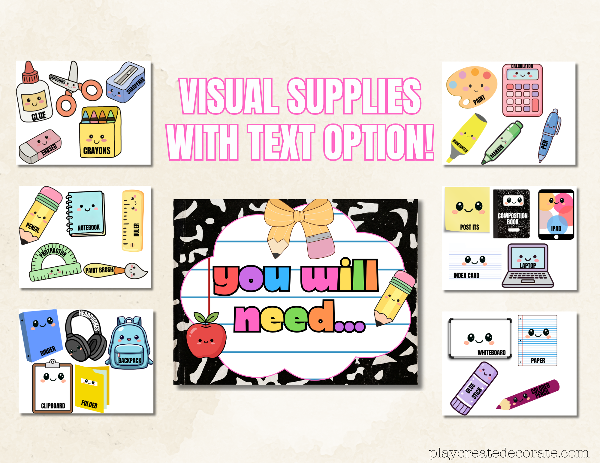 Visual Supplies on whiteboard display