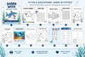 Shark Week Activity Pack - 13 printable activities for kids including coloring pages, maze, word search, and more