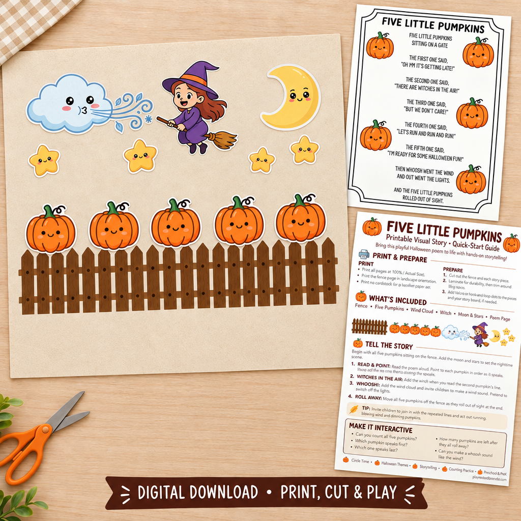 Five Little Pumpkins Printable Visual Story | Halloween Circle Time Activity