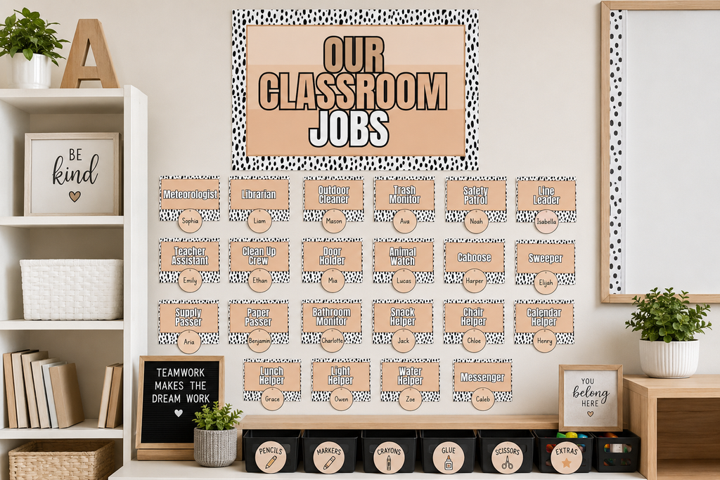 Neutral Boho Classroom Jobs Chart – Printable Bulletin Board Set