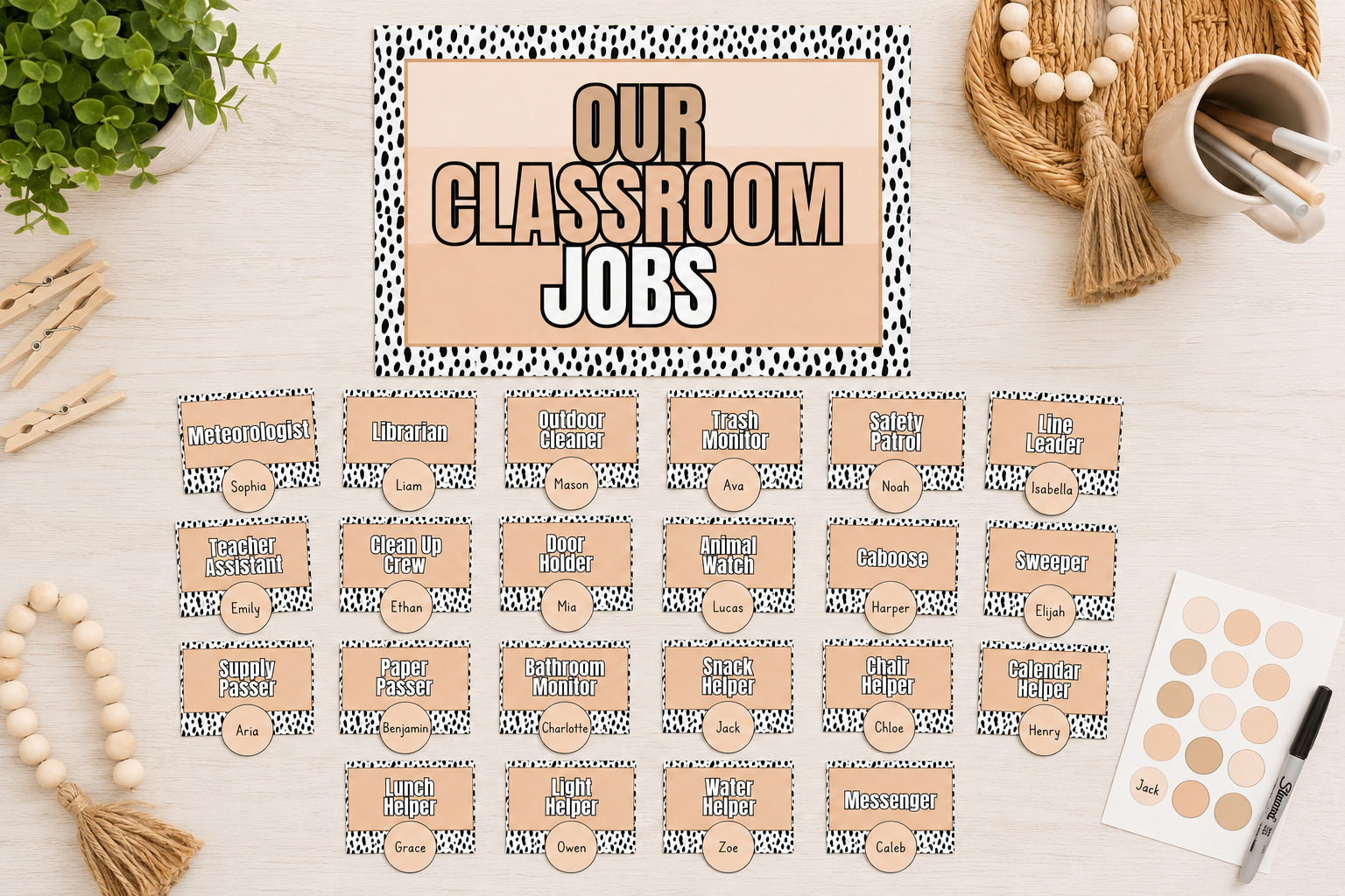 Neutral Boho Classroom Jobs Chart – Printable Bulletin Board Set