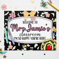 Composition book style classroom sign flat lay mockup