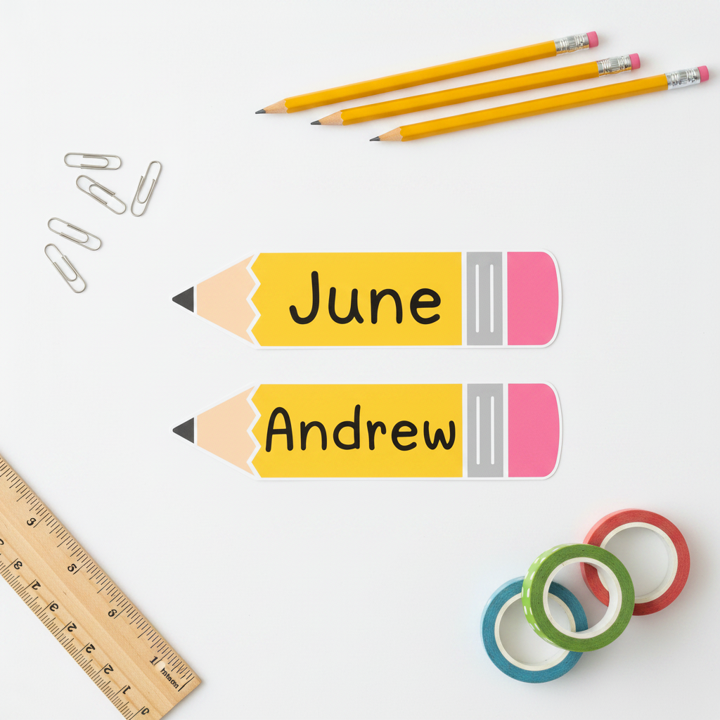 Printable Name Tags – Pencil & Crayon (Customizable)