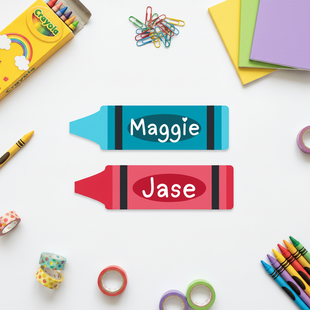 Printable Name Tags – Pencil & Crayon (Customizable)