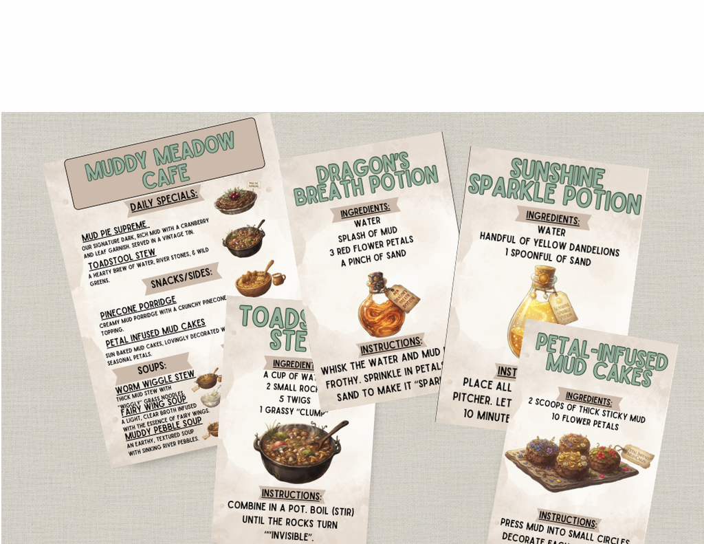 Muddy Meadow Cafe – Mud Kitchen Recipe Cards (Printable)