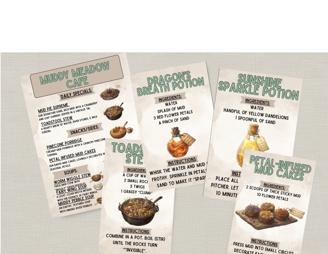 Muddy Meadow Cafe – Mud Kitchen Recipe Cards (Printable)