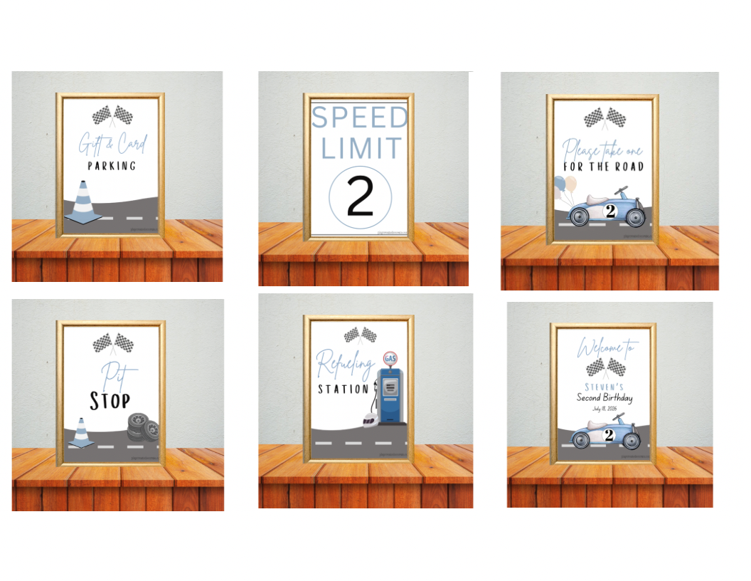 Race Car Editable Party Sign Bundle