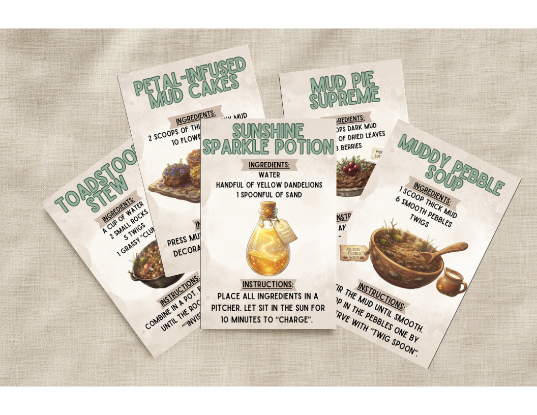 Muddy Meadow Cafe – Mud Kitchen Recipe Cards (Printable)