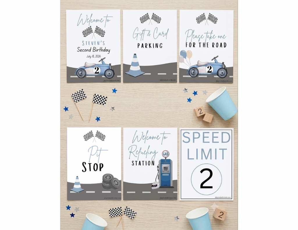 Race Car Editable Party Sign Bundle