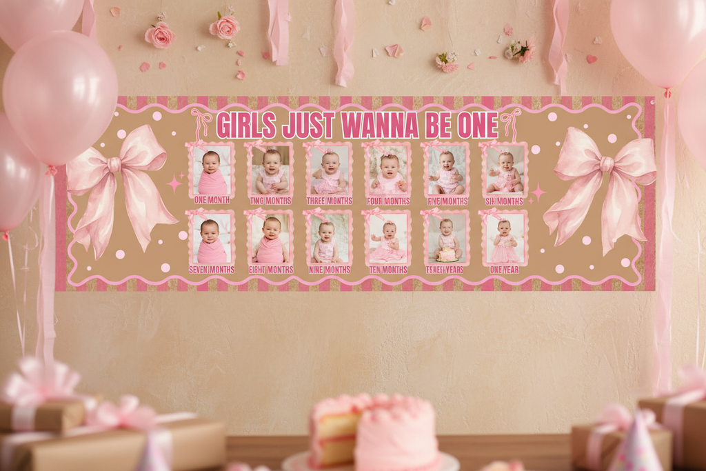Girls Just Wanna Be One banner lifestyle mockup at birthday party